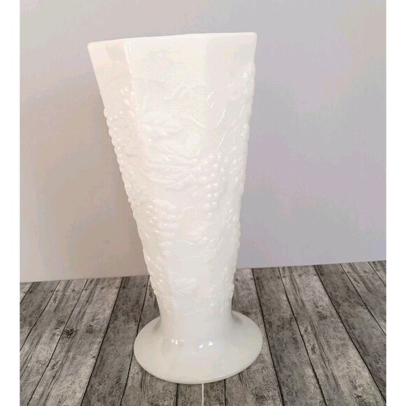 Vintage Milk Glass Paneled Grape Footed Vase 10" Tall Centerpiece - Picture 2 of 11